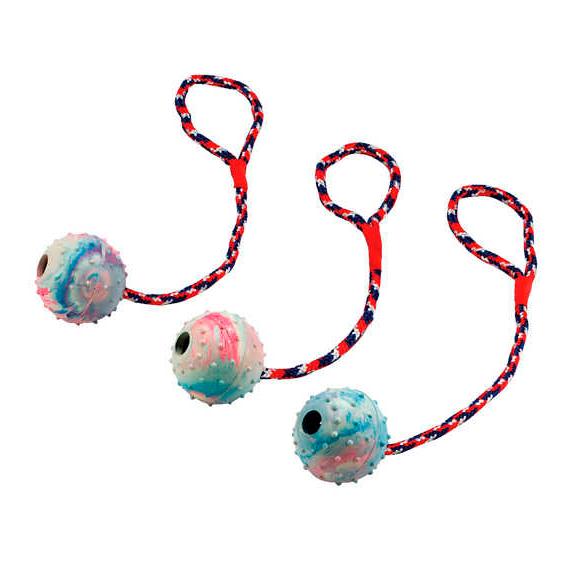 Kerbl Ball am Seil Naturgummi 30 cm 1 Stk. - Blau/Weiss/Rot -